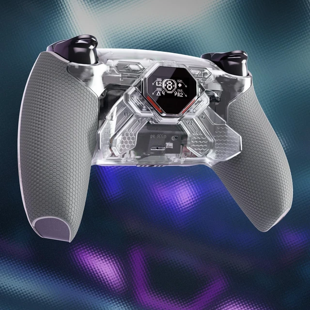 Alt view image 4 of 7 - eXtremeRate SPARK Back Paddles Kit for PS5 Controller BDM-030 040 050 060 Models, OLED Display + Clicky Trigger Stops + Rubberized Grips Remappable 4 Back Buttons Set for PS5 Controller - Clear & Gray