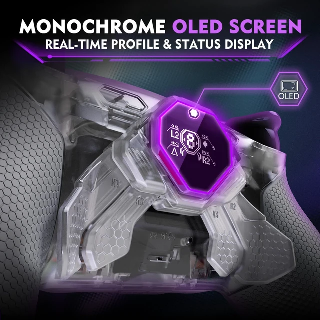 Alt view image 6 of 7 - eXtremeRate SPARK Back Paddles Kit for PS5 Controller BDM-030 040 050 060 Models, OLED Display + Clicky Trigger Stops + Rubberized Grips Remappable 4 Back Buttons Set for PS5 Controller - Clear & Gray
