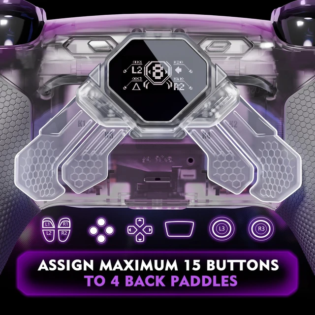 Alt view image 5 of 7 - eXtremeRate SPARK Back Paddles Kit for PS5 Controller BDM-030 040 050 060 Models, OLED Display + Clicky Trigger Stops + Rubberized Grips Remappable 4 Back Buttons Set for PS5 Controller - Clear & Gray