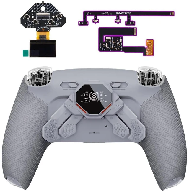 Main image of eXtremeRate SPARK Back Paddles Kit for PS5 Controller BDM-030 040 050 060,OLED Display + Clicky Trigger Stops + Rubberized Grips Remappable 4 Back Buttons Set for PS5 Controller - Gray & New Hope Gray