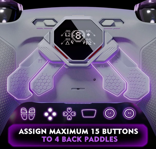 Alt view image 5 of 7 - eXtremeRate SPARK Back Paddles Kit for PS5 Controller BDM-030 040 050 060,OLED Display + Clicky Trigger Stops + Rubberized Grips Remappable 4 Back Buttons Set for PS5 Controller - Gray & New Hope Gray