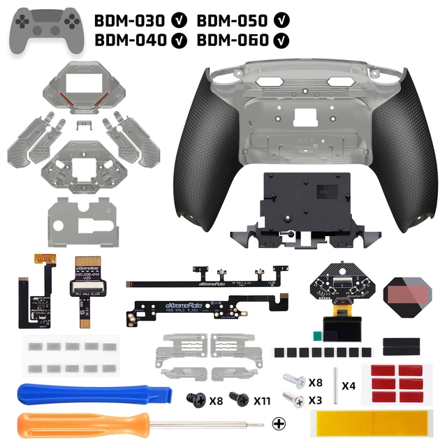 Alt view image 3 of 7 - eXtremeRate SPARK Back Paddles Kit for PS5 Controller BDM-030 040 050 060 Models,OLED Display + Clicky Trigger Stops + Rubberized Grips Remappable 4 Back Buttons Set for PS5 Controller - Clear & Black