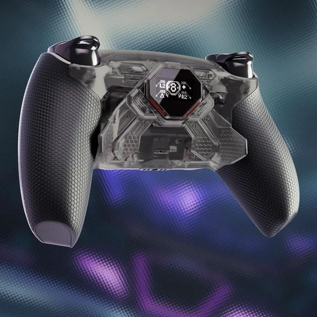 Alt view image 4 of 7 - eXtremeRate SPARK Back Paddles Kit for PS5 Controller BDM-030 040 050 060 Models,OLED Display + Clicky Trigger Stops + Rubberized Grips Remappable 4 Back Buttons Set for PS5 Controller - Clear & Black