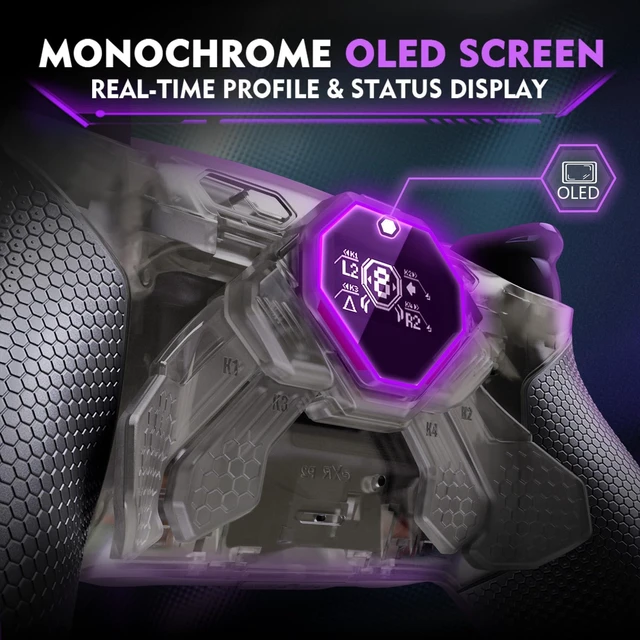 Alt view image 6 of 7 - eXtremeRate SPARK Back Paddles Kit for PS5 Controller BDM-030 040 050 060 Models,OLED Display + Clicky Trigger Stops + Rubberized Grips Remappable 4 Back Buttons Set for PS5 Controller - Clear & Black