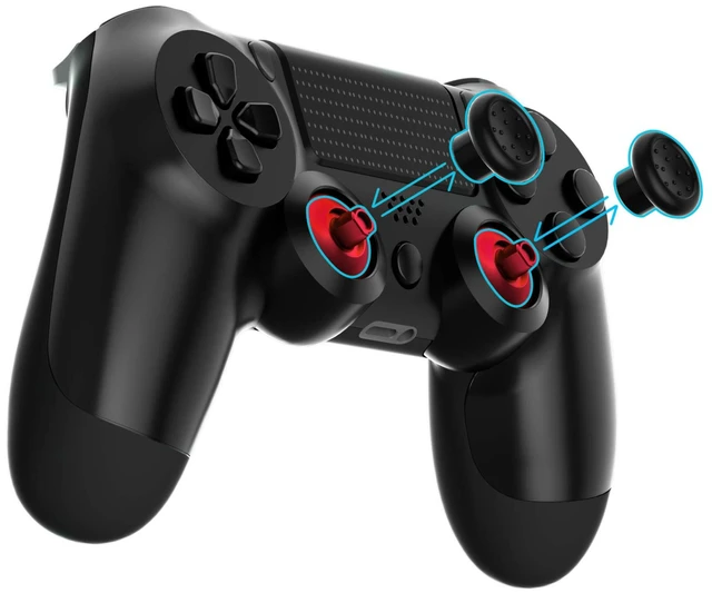 Alt view image 2 of 7 - eXtremeRate ThumbsGear Interchangeable Ergonomic Thumbstick for PS5 Controller, for PS4 All Model Controller - 3 Height Domed and Concave Grips Adjustable Joystick - Chrome Red & Black