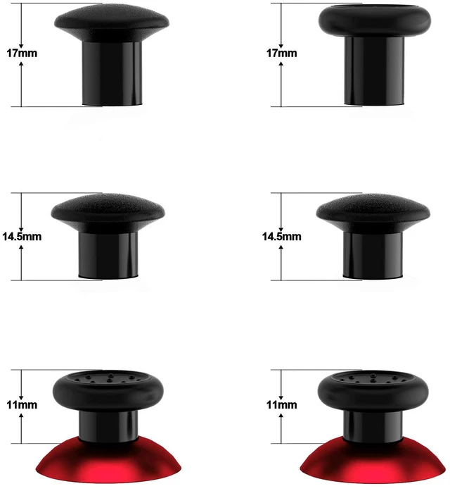 Alt view image 5 of 7 - eXtremeRate ThumbsGear Interchangeable Ergonomic Thumbstick for PS5 Controller, for PS4 All Model Controller - 3 Height Domed and Concave Grips Adjustable Joystick - Chrome Red & Black