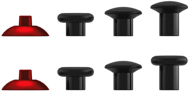 Alt view image 6 of 7 - eXtremeRate ThumbsGear Interchangeable Ergonomic Thumbstick for PS5 Controller, for PS4 All Model Controller - 3 Height Domed and Concave Grips Adjustable Joystick - Chrome Red & Black