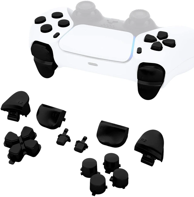 Main image of eXtremeRate Replacement D-pad R1 L1 R2 L2 Triggers Share Options Face Buttons, Chrome Black Full Set Buttons Compatible with ps5 Controller BDM-010 & BDM-020