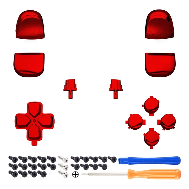 Alt view image 3 of 3 - eXtremeRate Replacement D-pad R1 L1 R2 L2 Triggers Share Options Face Buttons, Chrome Red Full Set Buttons Compatible with ps5 Controller BDM-010 BDM-020