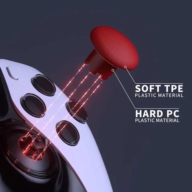 Alt view image 5 of 6 - eXtremeRate Carmine Red Replacement Swappable Thumbsticks for PS5 Edge Controller, Custom Interchangeable Analog Stick Joystick Caps for PS5 Edge Controller - Controller & Thumbstick Base NOT Included