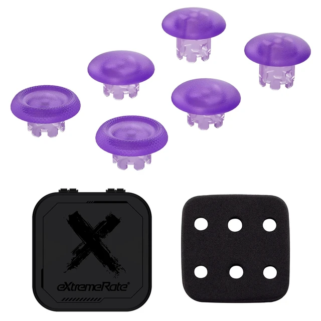 Alt view image 2 of 6 - eXtremeRate Clear Atomic Purple Replacement Swappable Thumbsticks for PS5 Edge Controller, Custom Interchangeable Analog Stick Joystick Caps - Without Controller & Thumbstick Base