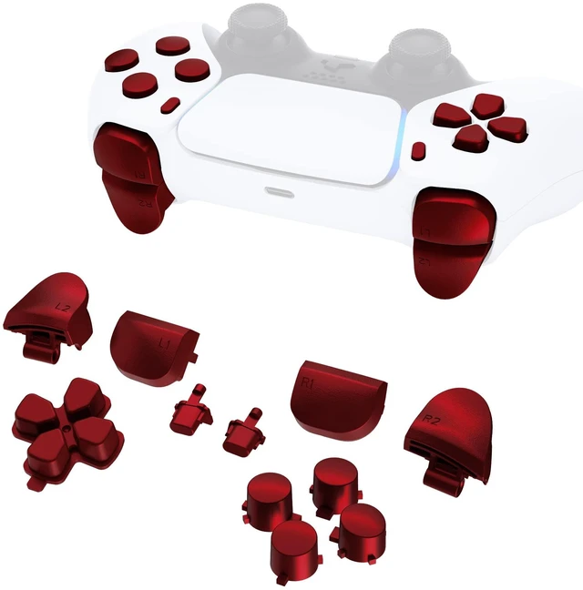 Main image of eXtremeRate Replacement D-pad R1 L1 R2 L2 Triggers Share Options Face Buttons, Scarlet Red Full Set Buttons Compatible with ps5 Controller BDM-010 & BDM-020