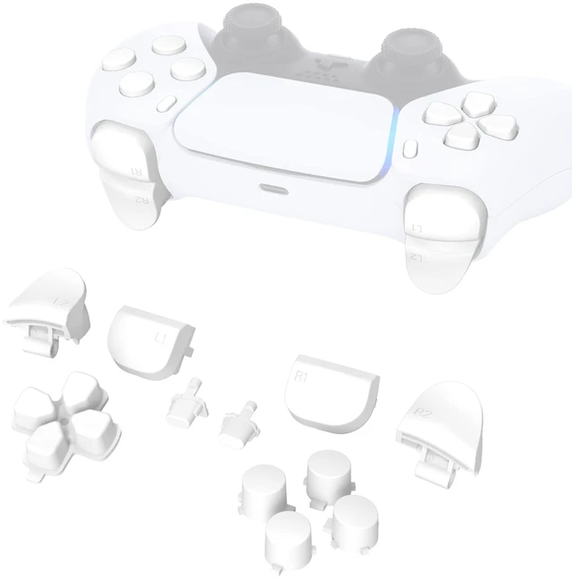 Main image of eXtremeRate Replacement D-pad R1 L1 R2 L2 Triggers Share Options Face Buttons, White Full Set Buttons Compatible with ps5 Controller BDM-010 & BDM-020