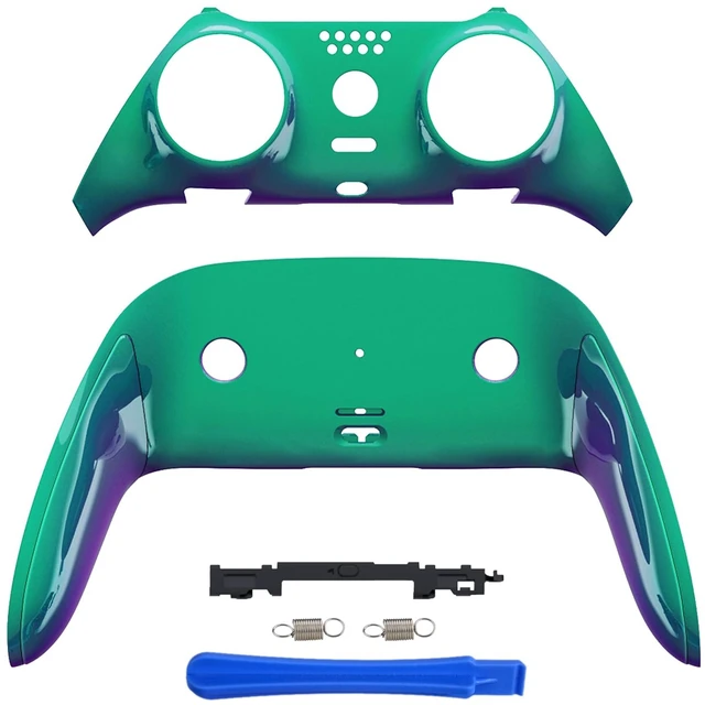 Main image of eXtremeRate Top Bottom Decorative Trim Shell Compatible with p s 5 Edge Controller Replacement Front Back Clip Shell, Custom Chameleon Green Purple Plates Cover Compatible with p s 5 Edge Controller