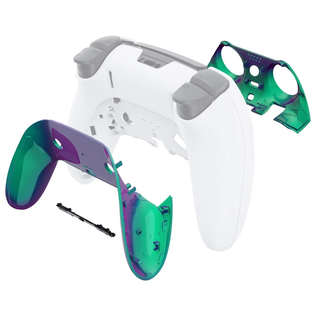 Alt view image 4 of 4 - eXtremeRate Top Bottom Decorative Trim Shell Compatible with p s 5 Edge Controller Replacement Front Back Clip Shell, Custom Chameleon Green Purple Plates Cover Compatible with p s 5 Edge Controller