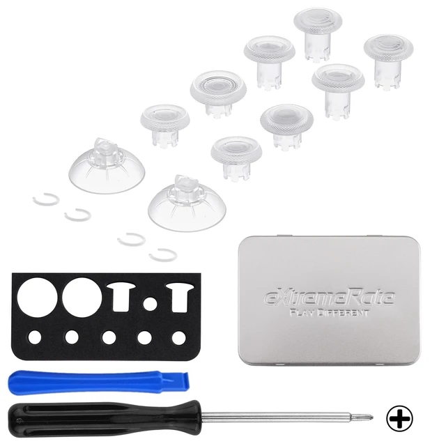 Alt view image 2 of 7 - eXtremeRate ThumbsGear V3 Interchangeable Ergonomic Thumbsticks for PS5 Controller, Replacement Analog Thumb Sticks for PS4 Controller - 4 Height Adjustable Convex & Concave Grip Joysticks - Clear