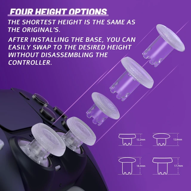 Alt view image 3 of 7 - eXtremeRate ThumbsGear V3 Interchangeable Ergonomic Thumbsticks for PS5 Controller, Replacement Analog Thumb Sticks for PS4 Controller - 4 Height Adjustable Convex & Concave Grip Joysticks - Clear