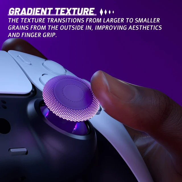 Alt view image 7 of 7 - eXtremeRate ThumbsGear V3 Interchangeable Ergonomic Thumbsticks for PS5 Controller, Replacement Analog Thumb Sticks for PS4 Controller - 4 Height Adjustable Convex & Concave Grip Joysticks - Purple