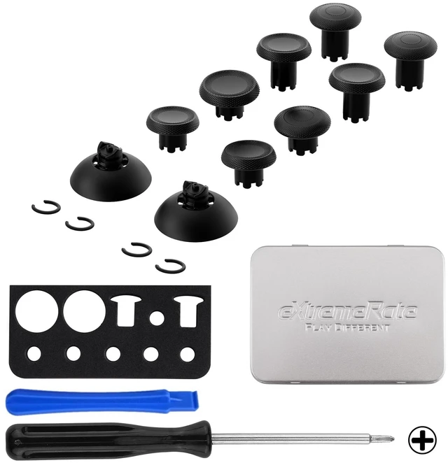 Alt view image 2 of 7 - eXtremeRate ThumbsGear V3 Interchangeable Ergonomic Thumbsticks for PS5 Controller, Replacement Analog Thumb Sticks for PS4 Controller - 4 Height Adjustable Convex & Concave Grip Joysticks - Black