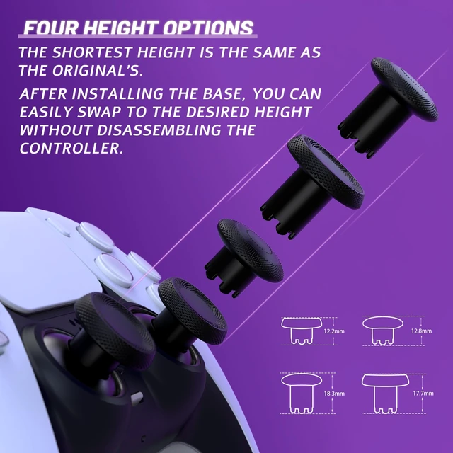 Alt view image 3 of 7 - eXtremeRate ThumbsGear V3 Interchangeable Ergonomic Thumbsticks for PS5 Controller, Replacement Analog Thumb Sticks for PS4 Controller - 4 Height Adjustable Convex & Concave Grip Joysticks - Black