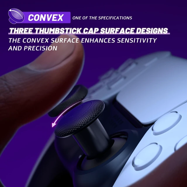 Alt view image 5 of 7 - eXtremeRate ThumbsGear V3 Interchangeable Ergonomic Thumbsticks for PS5 Controller, Replacement Analog Thumb Sticks for PS4 Controller - 4 Height Adjustable Convex & Concave Grip Joysticks - Black