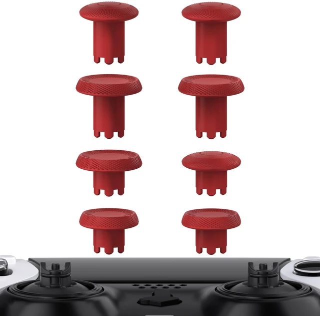 Main image of eXtremeRate ThumbsGear Interchangeable Thumbsticks for PS5 Edge Controller, Replacement Carmine Red Analog Thumb Sticks Caps for PS5 Edge Controller - 4 Heights 3 Surfaces Grips - NO Thumbstick Base
