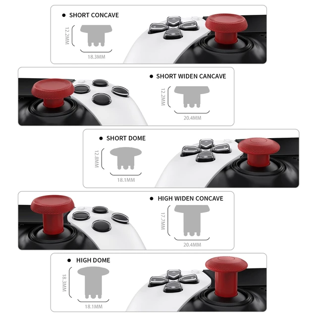 Alt view image 3 of 7 - eXtremeRate ThumbsGear Interchangeable Thumbsticks for PS5 Edge Controller, Replacement Carmine Red Analog Thumb Sticks Caps for PS5 Edge Controller - 4 Heights 3 Surfaces Grips - NO Thumbstick Base