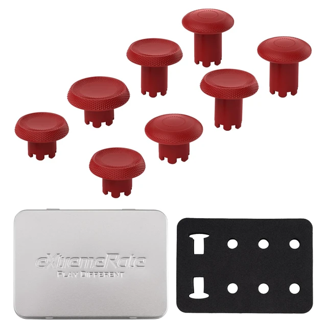Alt view image 2 of 7 - eXtremeRate ThumbsGear Interchangeable Thumbsticks for PS5 Edge Controller, Replacement Carmine Red Analog Thumb Sticks Caps for PS5 Edge Controller - 4 Heights 3 Surfaces Grips - NO Thumbstick Base