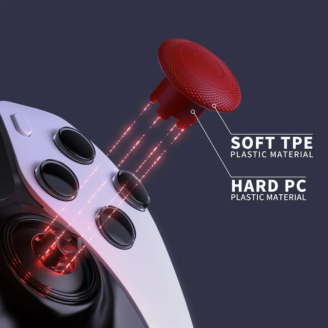 Alt view image 5 of 7 - eXtremeRate ThumbsGear Interchangeable Thumbsticks for PS5 Edge Controller, Replacement Carmine Red Analog Thumb Sticks Caps for PS5 Edge Controller - 4 Heights 3 Surfaces Grips - NO Thumbstick Base