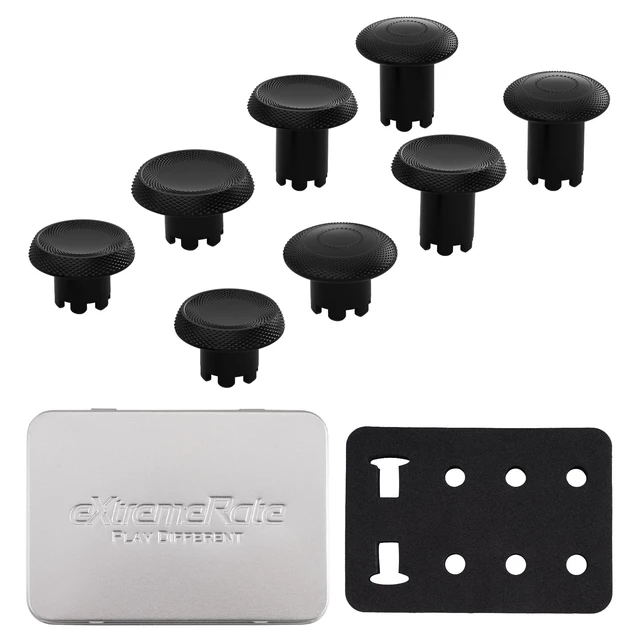 Alt view image 2 of 7 - eXtremeRate ThumbsGear Interchangeable Thumbsticks for PS5 Edge Controller, Replacement Black Analog Thumb Sticks Caps for PS5 Edge Controller - 4 Heights 3 Surfaces Grips - Without Thumbstick Base