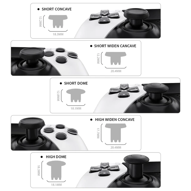 Alt view image 3 of 7 - eXtremeRate ThumbsGear Interchangeable Thumbsticks for PS5 Edge Controller, Replacement Black Analog Thumb Sticks Caps for PS5 Edge Controller - 4 Heights 3 Surfaces Grips - Without Thumbstick Base