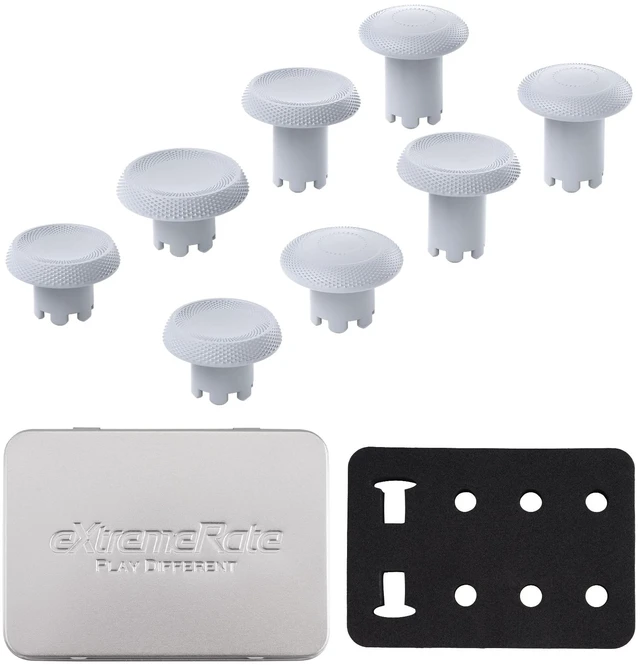 Alt view image 2 of 7 - eXtremeRate ThumbsGear Interchangeable Thumbsticks for PS5 Edge Controller, Replacement Original White Analog Thumb Sticks Caps for PS5 Edge Controller - 4 Heights 3 Surfaces Grips -NO Thumbstick Base