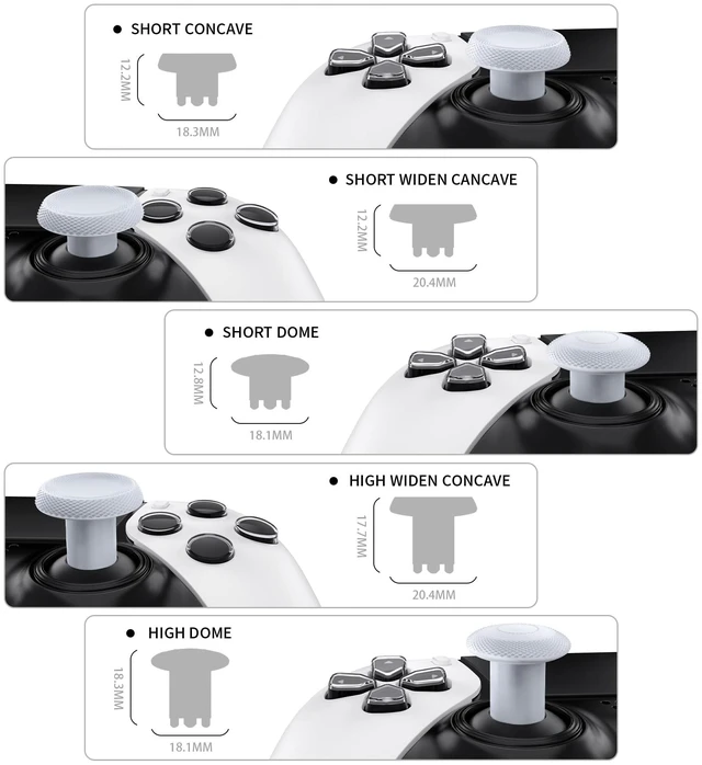 Alt view image 3 of 7 - eXtremeRate ThumbsGear Interchangeable Thumbsticks for PS5 Edge Controller, Replacement Original White Analog Thumb Sticks Caps for PS5 Edge Controller - 4 Heights 3 Surfaces Grips -NO Thumbstick Base