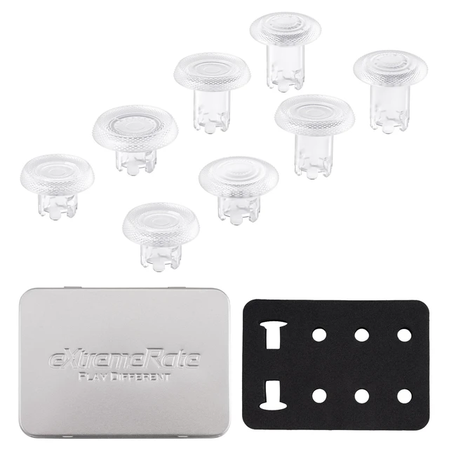 Alt view image 2 of 7 - eXtremeRate ThumbsGear Interchangeable Thumbsticks for PS5 Edge Controller, Replacement Clear Analog Thumb Sticks Caps for PS5 Edge Controller - 4 Heights 3 Surfaces Grips - Without Thumbstick Base