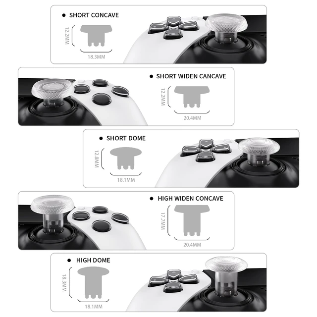 Alt view image 3 of 7 - eXtremeRate ThumbsGear Interchangeable Thumbsticks for PS5 Edge Controller, Replacement Clear Analog Thumb Sticks Caps for PS5 Edge Controller - 4 Heights 3 Surfaces Grips - Without Thumbstick Base