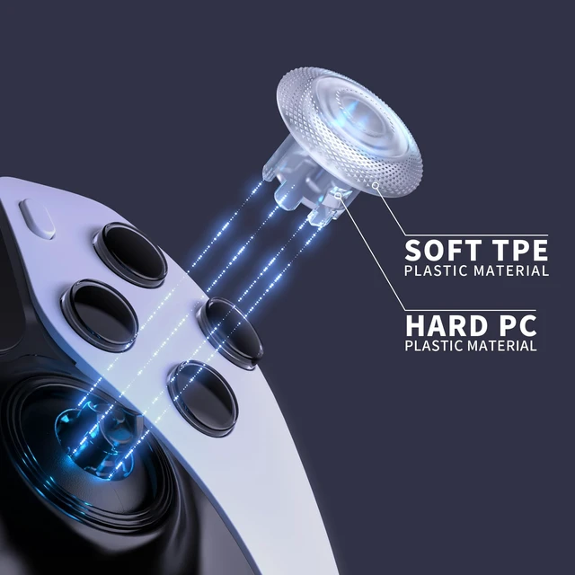 Alt view image 5 of 7 - eXtremeRate ThumbsGear Interchangeable Thumbsticks for PS5 Edge Controller, Replacement Clear Analog Thumb Sticks Caps for PS5 Edge Controller - 4 Heights 3 Surfaces Grips - Without Thumbstick Base