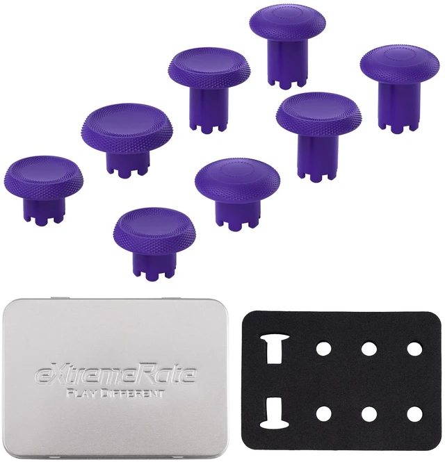 Alt view image 2 of 7 - eXtremeRate ThumbsGear Interchangeable Thumbsticks for PS5 Edge Controller, Replacement Purple Analog Thumb Sticks Caps for PS5 Edge Controller - 4 Heights 3 Surfaces Grips - Without Thumbstick Base