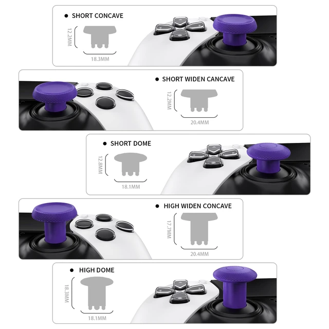 Alt view image 3 of 7 - eXtremeRate ThumbsGear Interchangeable Thumbsticks for PS5 Edge Controller, Replacement Purple Analog Thumb Sticks Caps for PS5 Edge Controller - 4 Heights 3 Surfaces Grips - Without Thumbstick Base