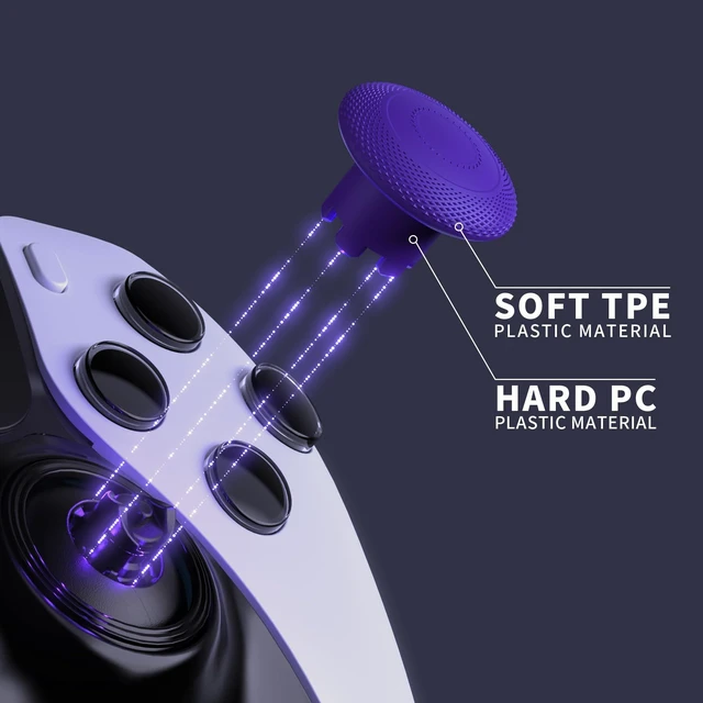 Alt view image 5 of 7 - eXtremeRate ThumbsGear Interchangeable Thumbsticks for PS5 Edge Controller, Replacement Purple Analog Thumb Sticks Caps for PS5 Edge Controller - 4 Heights 3 Surfaces Grips - Without Thumbstick Base