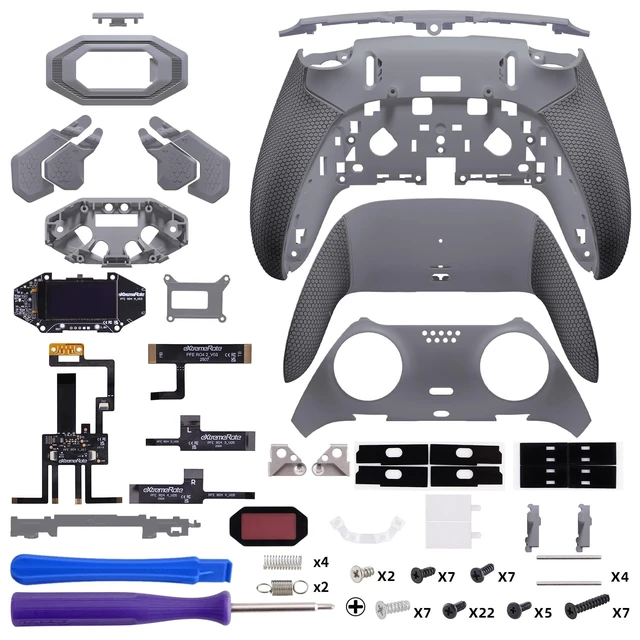 Alt view image 2 of 7 - eXtremeRate BEYOND Back Paddles Kit for PS5 Edge Controller, OLED Display, Redesigned Rubberized Grips Bottom Shell, Remappable 4 Back Buttons for PS5 Edge Controller - New Hope Gray & Classic Gray