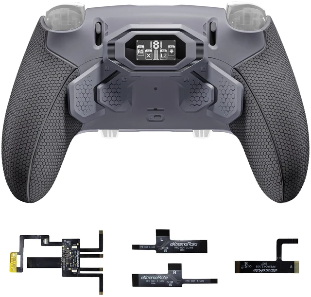 Main image of eXtremeRate BEYOND Back Paddles Kit for PS5 Edge Controller, OLED Display, Redesigned Rubberized Grips Bottom Shell, Remappable 4 Back Buttons for PS5 Edge Controller - New Hope Gray & Classic Gray