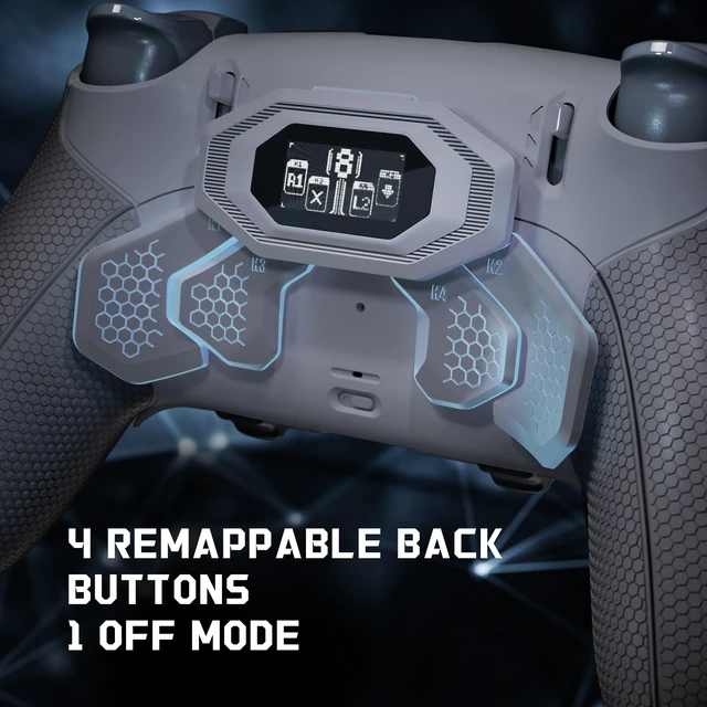 Alt view image 4 of 7 - eXtremeRate BEYOND Back Paddles Kit for PS5 Edge Controller, OLED Display, Redesigned Rubberized Grips Bottom Shell, Remappable 4 Back Buttons for PS5 Edge Controller - New Hope Gray & Classic Gray