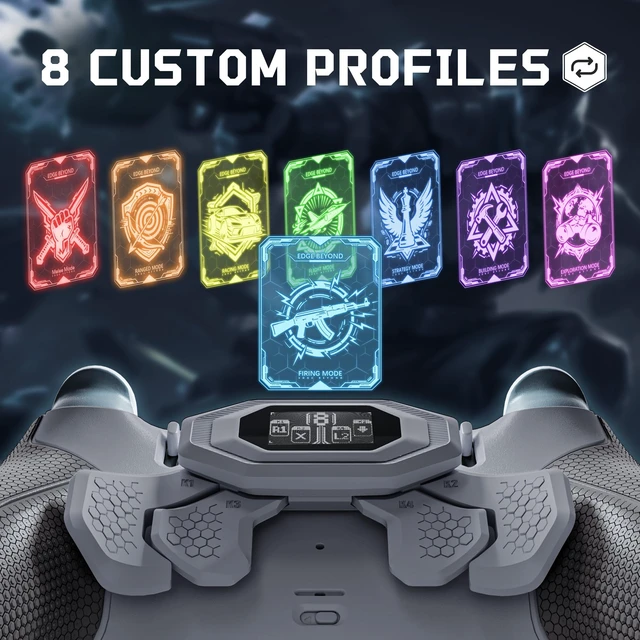 Alt view image 6 of 7 - eXtremeRate BEYOND Back Paddles Kit for PS5 Edge Controller, OLED Display, Redesigned Rubberized Grips Bottom Shell, Remappable 4 Back Buttons for PS5 Edge Controller - New Hope Gray & Classic Gray