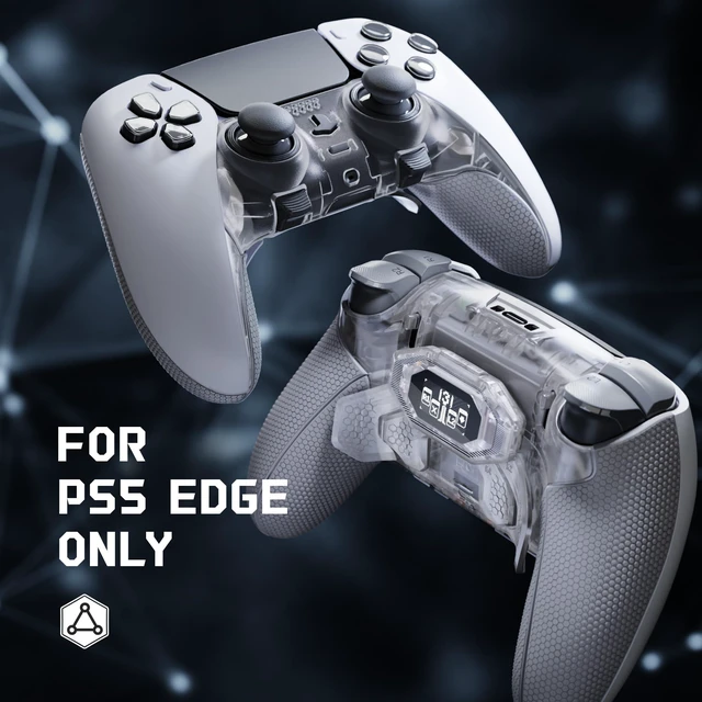Alt view image 3 of 7 - eXtremeRate BEYOND Back Paddles Kit for PS5 Edge Controller, OLED Display, Redesigned Ergonomic Rubberized Grips Bottom Shell, Remappable 4 Back Buttons Set for PS5 Edge Controller - Clear & Gray