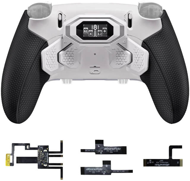 Main image of eXtremeRate BEYOND Back Paddles Kit for PS5 Edge Controller, OLED Display, Redesigned Ergonomic Rubberized Grips Bottom Shell, Remappable 4 Back Buttons Set for PS5 Edge Controller - White & Black