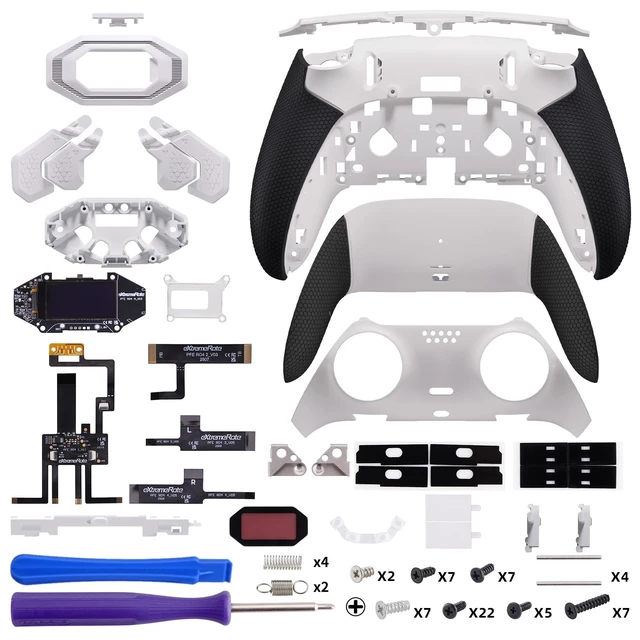 Alt view image 2 of 7 - eXtremeRate BEYOND Back Paddles Kit for PS5 Edge Controller, OLED Display, Redesigned Ergonomic Rubberized Grips Bottom Shell, Remappable 4 Back Buttons Set for PS5 Edge Controller - White & Black