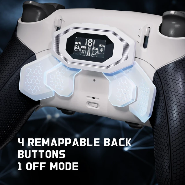 Alt view image 4 of 7 - eXtremeRate BEYOND Back Paddles Kit for PS5 Edge Controller, OLED Display, Redesigned Ergonomic Rubberized Grips Bottom Shell, Remappable 4 Back Buttons Set for PS5 Edge Controller - White & Black
