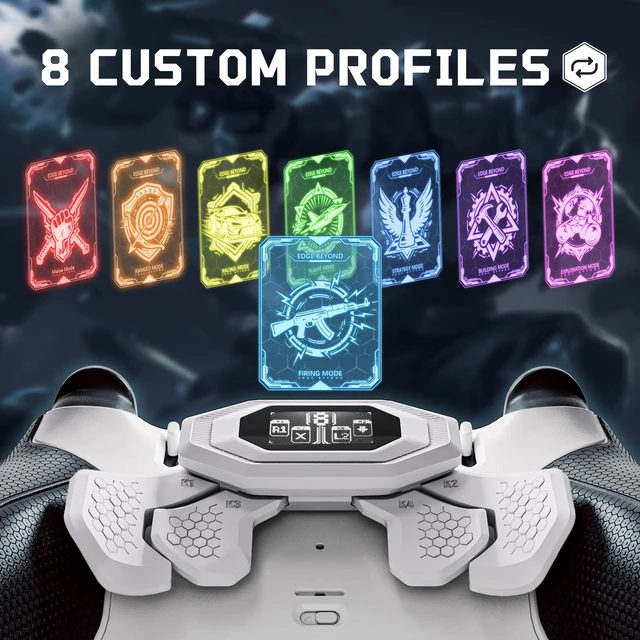 Alt view image 6 of 7 - eXtremeRate BEYOND Back Paddles Kit for PS5 Edge Controller, OLED Display, Redesigned Ergonomic Rubberized Grips Bottom Shell, Remappable 4 Back Buttons Set for PS5 Edge Controller - White & Black