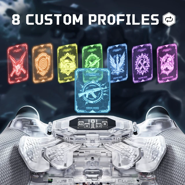 Alt view image 6 of 7 - eXtremeRate BEYOND Back Paddles Kit for PS5 Edge Controller, OLED Display, Redesigned Ergonomic Rubberized Grips Bottom Shell, Remappable 4 Back Buttons Set for PS5 Edge Controller - Clear & Gray