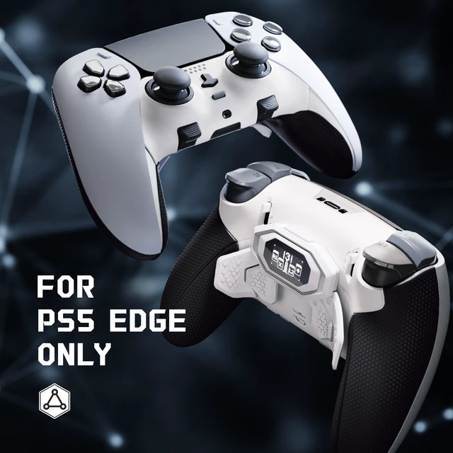 Alt view image 3 of 7 - eXtremeRate BEYOND Back Paddles Kit for PS5 Edge Controller, OLED Display, Redesigned Ergonomic Rubberized Grips Bottom Shell, Remappable 4 Back Buttons Set for PS5 Edge Controller - White & Black